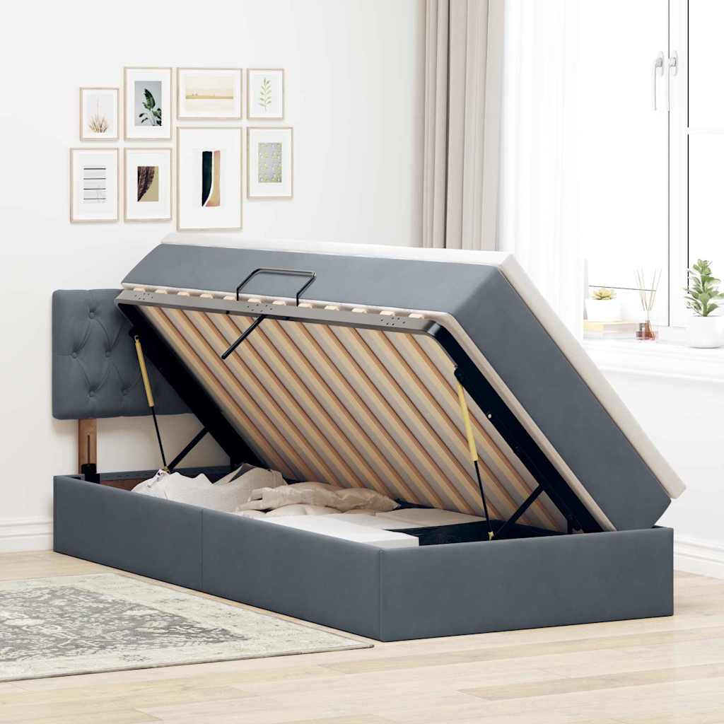 Krevet s od storage s madracem Tamno siva 90 x 200 cm Baršun