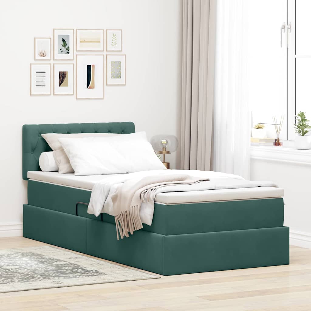 Krevet s od storage s madracem Tamnozelena 90 x 200 cm Baršun
