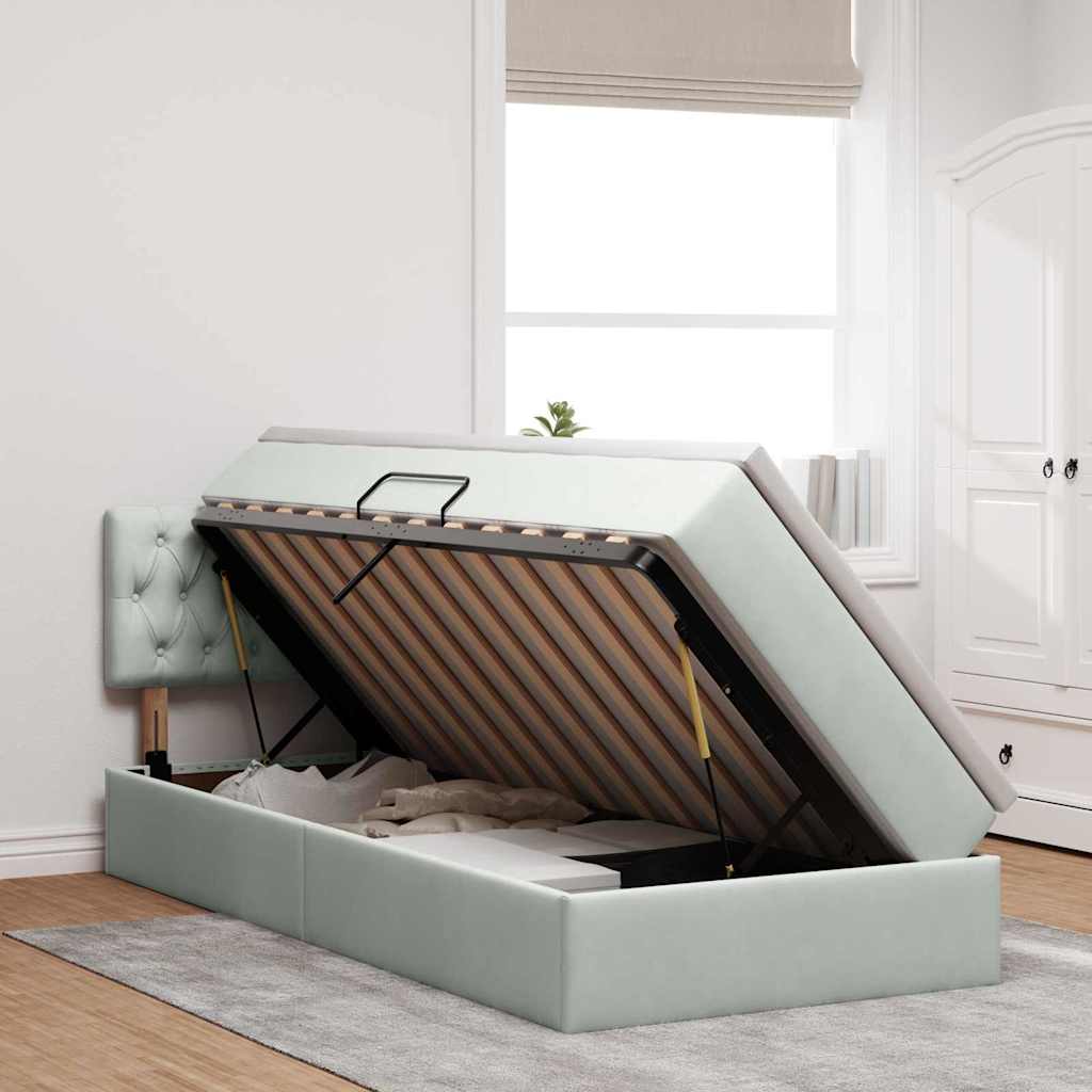 Krevet s od storage Svijetlo siva 100 x 200 cm Baršun