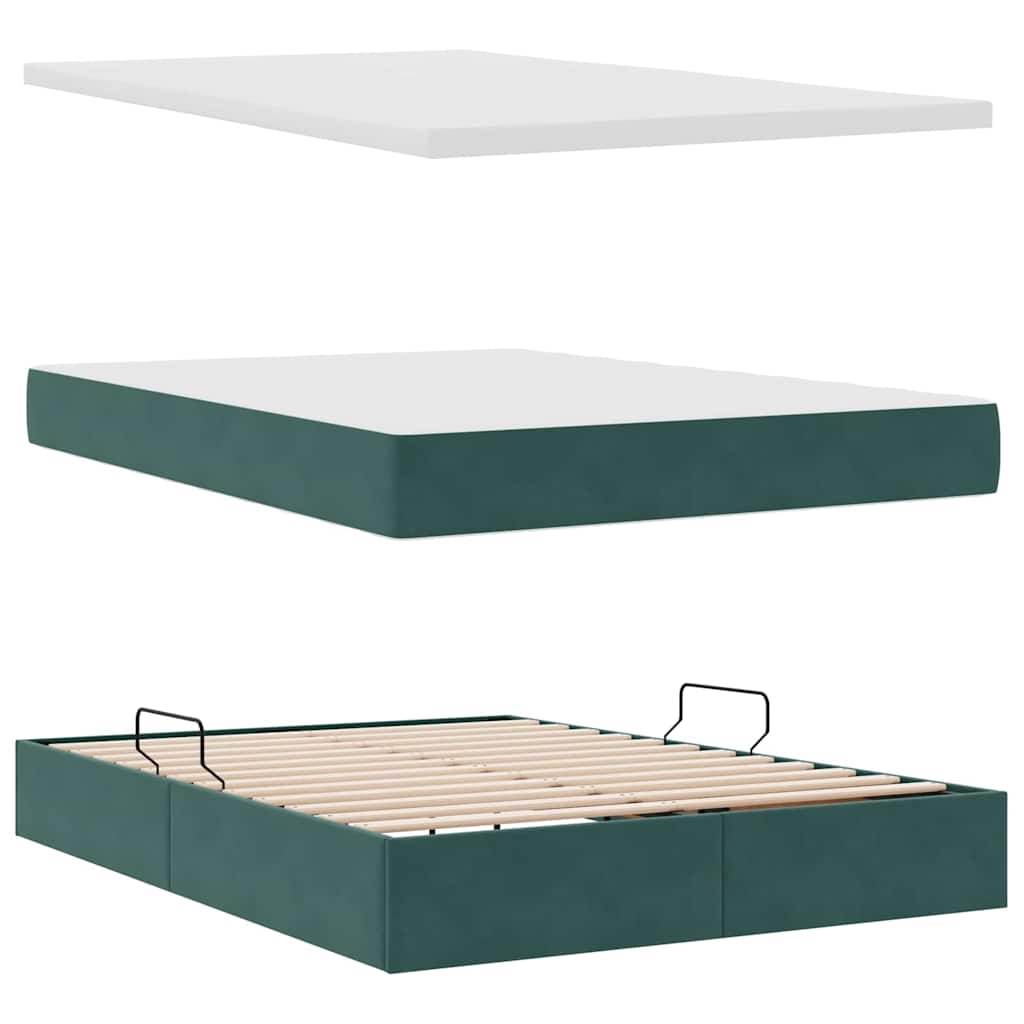 Krevet s od storage s madracem Tamnozelena 140 x 190 cm Baršun
