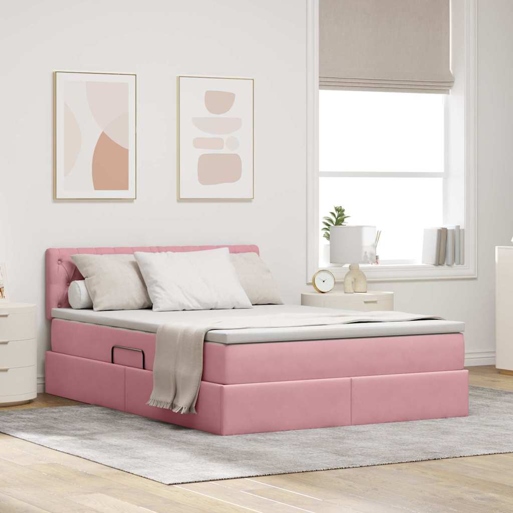 Krevet s od storage s madracem Ružičasta 140 x 200 cm Baršun
