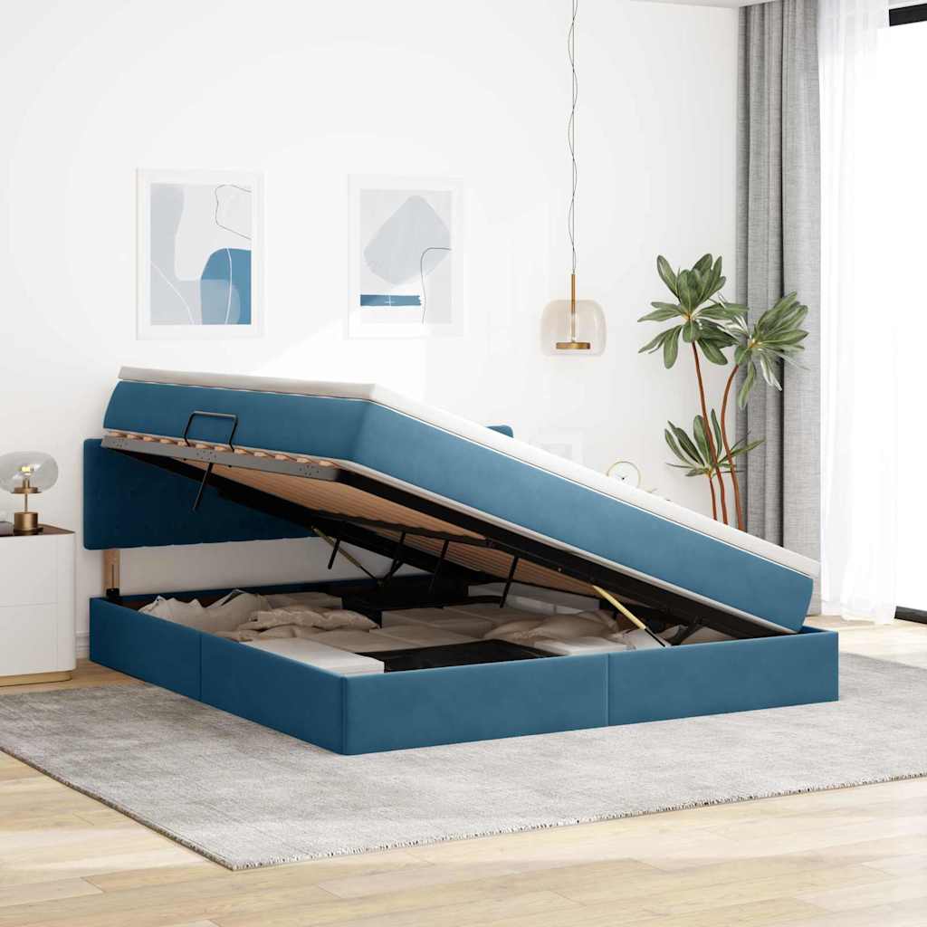 Krevet s od storage s madracem Tamno plava 160 x 200 cm Baršun