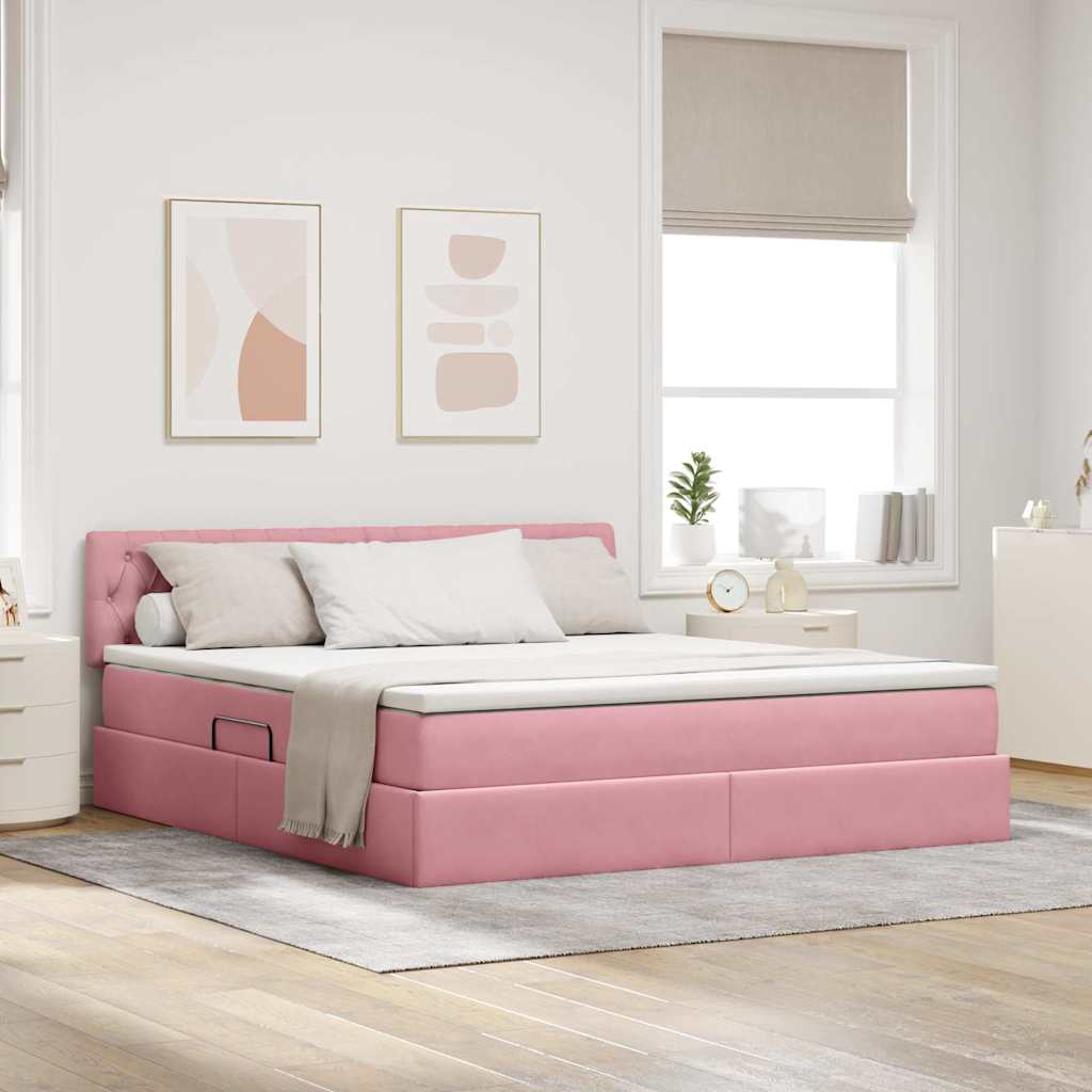 Krevet s od storage s uzglavljem Ružičasta 160 x 200 cm Baršun