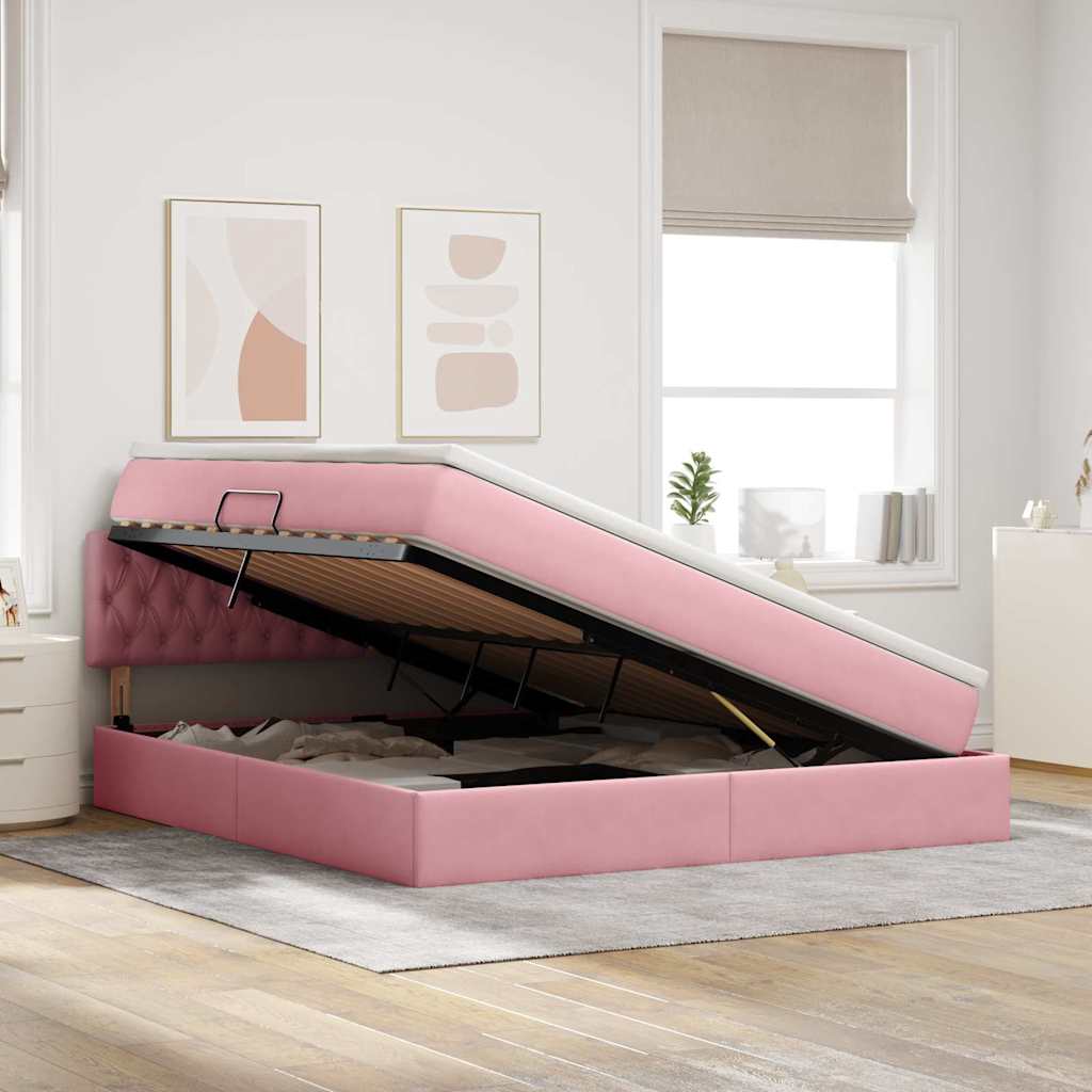 Krevet s od storage s uzglavljem Ružičasta 160 x 200 cm Baršun