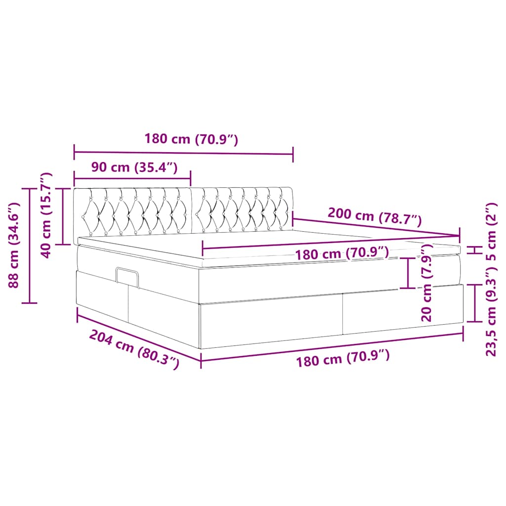 Krevet s od storage s madracem Crna 180 x 200 cm Baršun