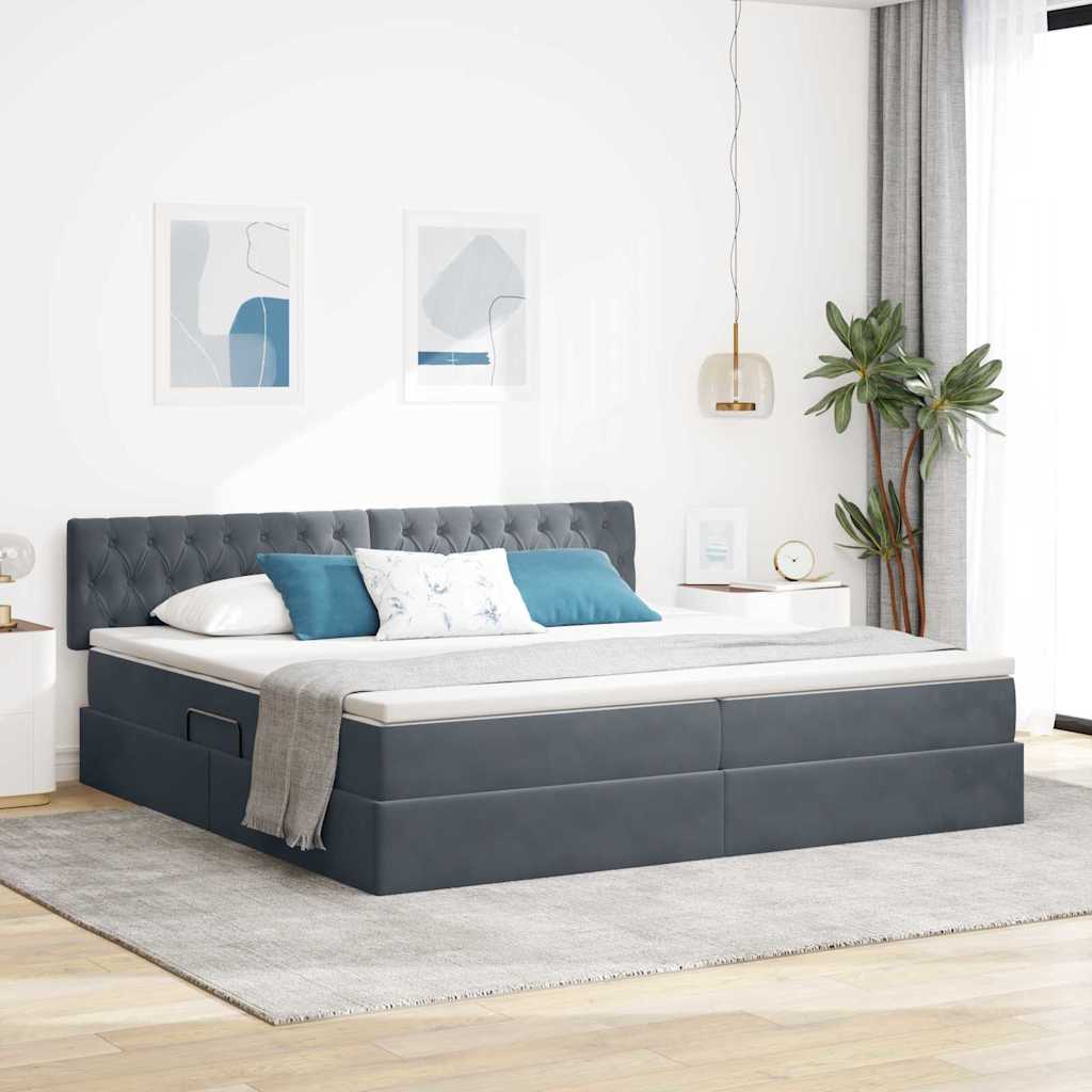 Krevet s od storage s uzglavljem Tamno siva 200 x 200 cm Baršun