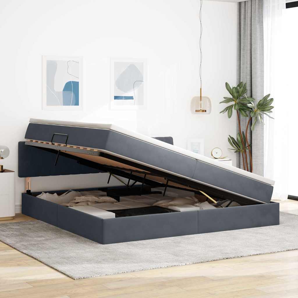 Krevet s od storage s madracem Tamno siva 200 x 200 cm Baršun