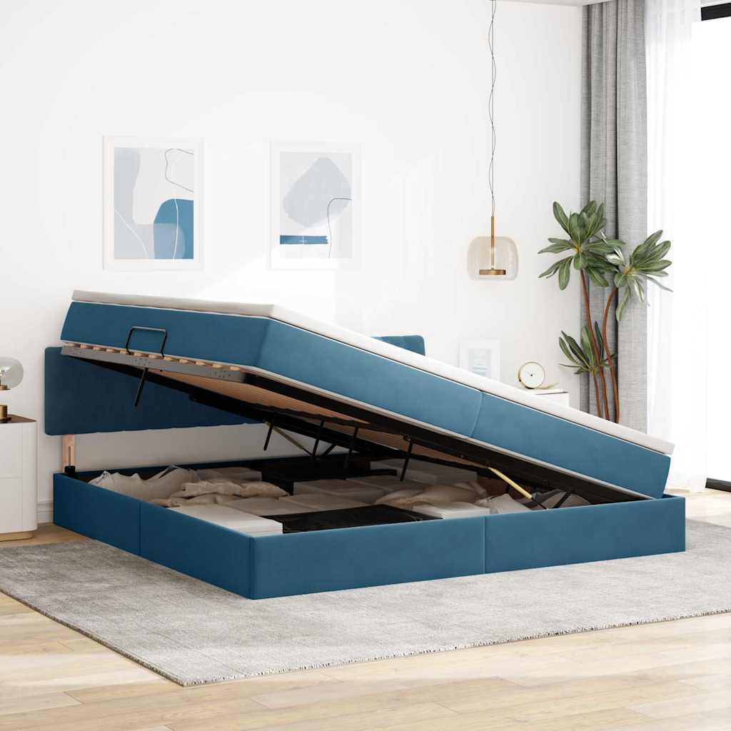 Krevet s od storage Tamno plava 200 x 200 cm Baršun