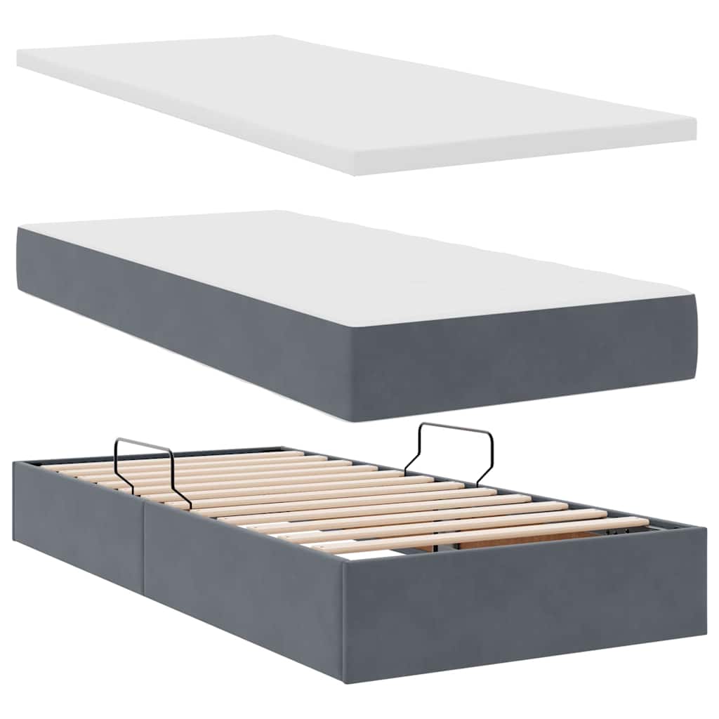 Krevet s od storage s madracem Tamno siva 90 x 190 cm Baršun
