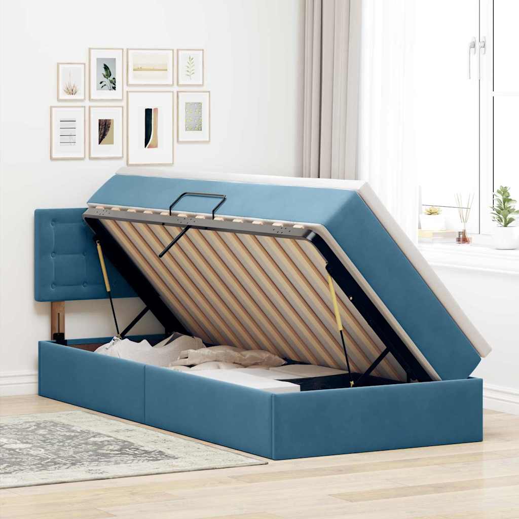 Krevet s od storage s uzglavljem Tamno plava 90 x 190 cm Baršun