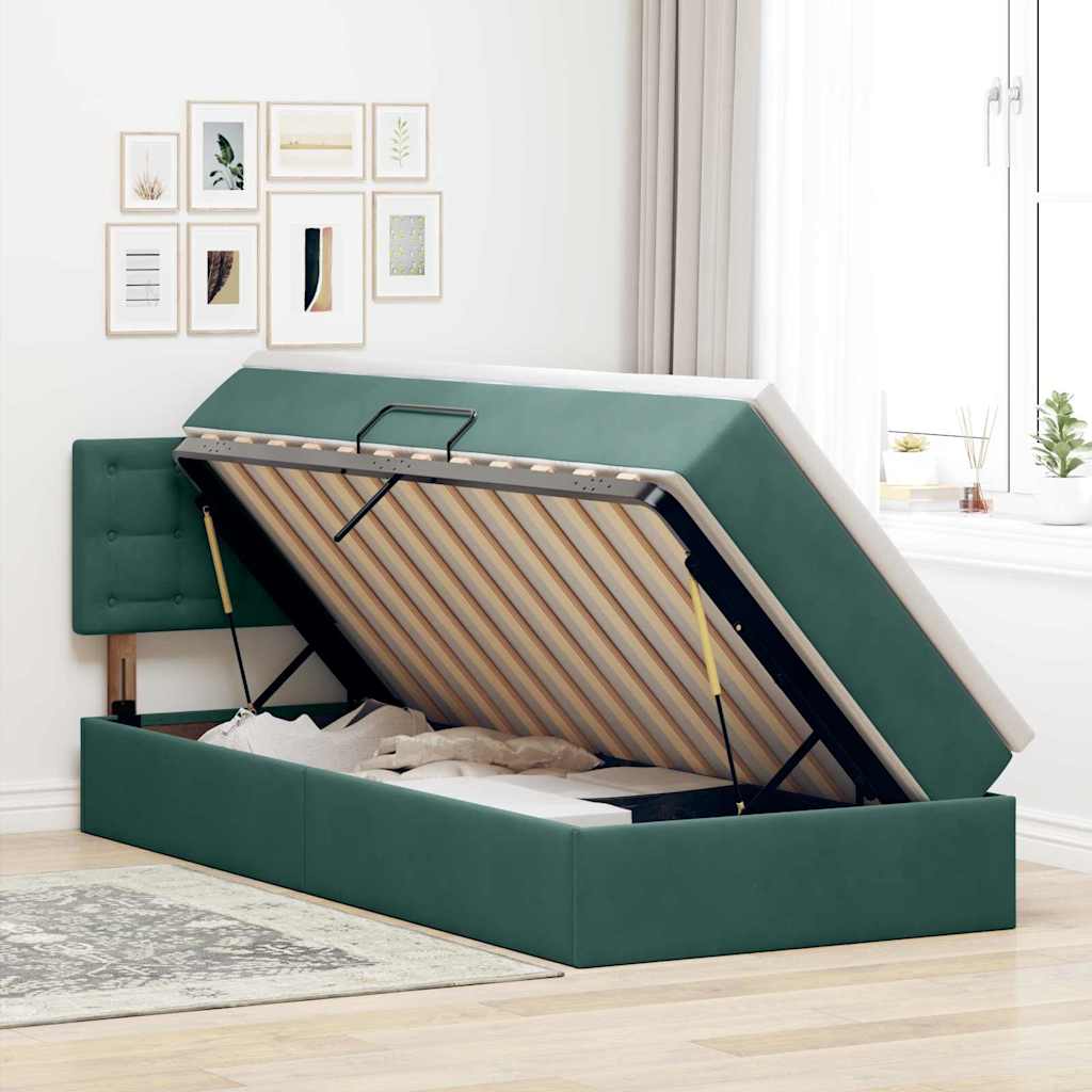 Krevet s od storage s madracem Tamnozelena 90 x 200 cm Baršun