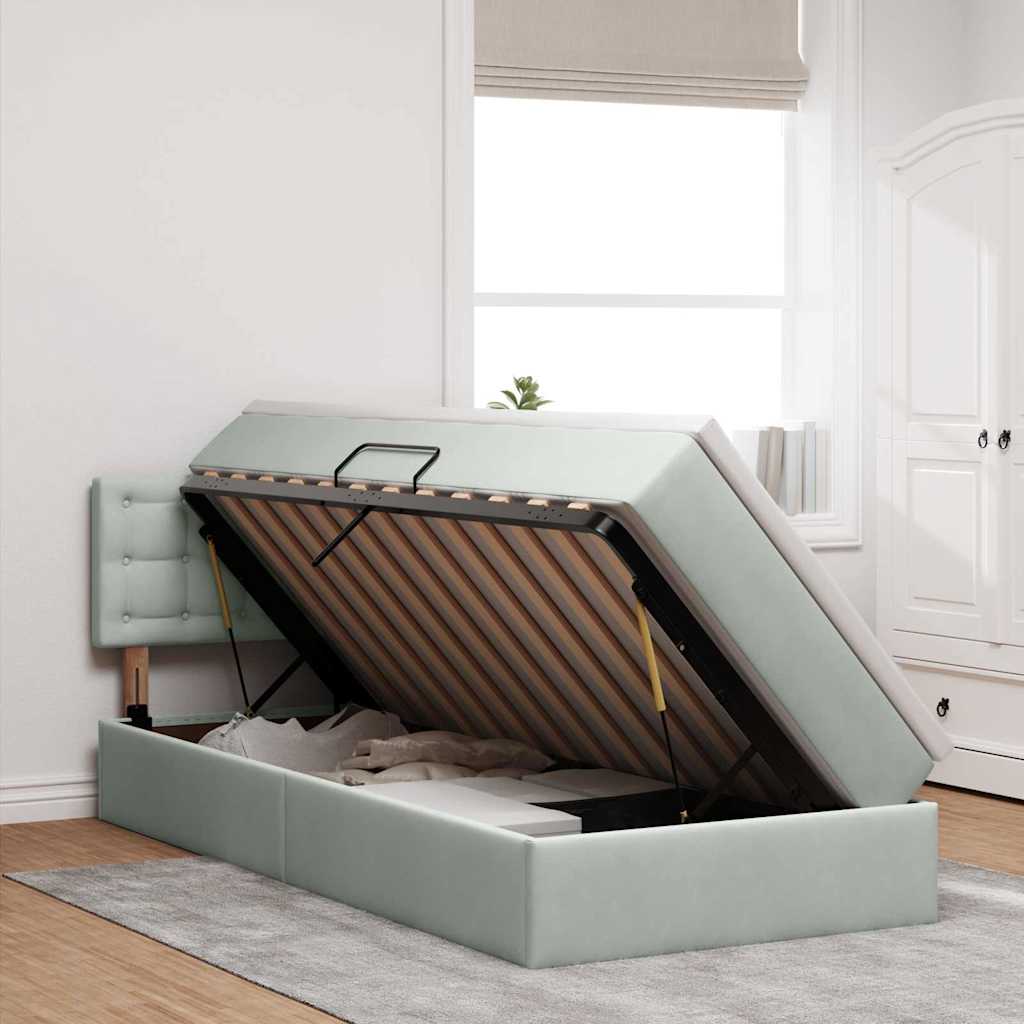 Krevet s od storage Svijetlo siva 100 x 200 cm Baršun