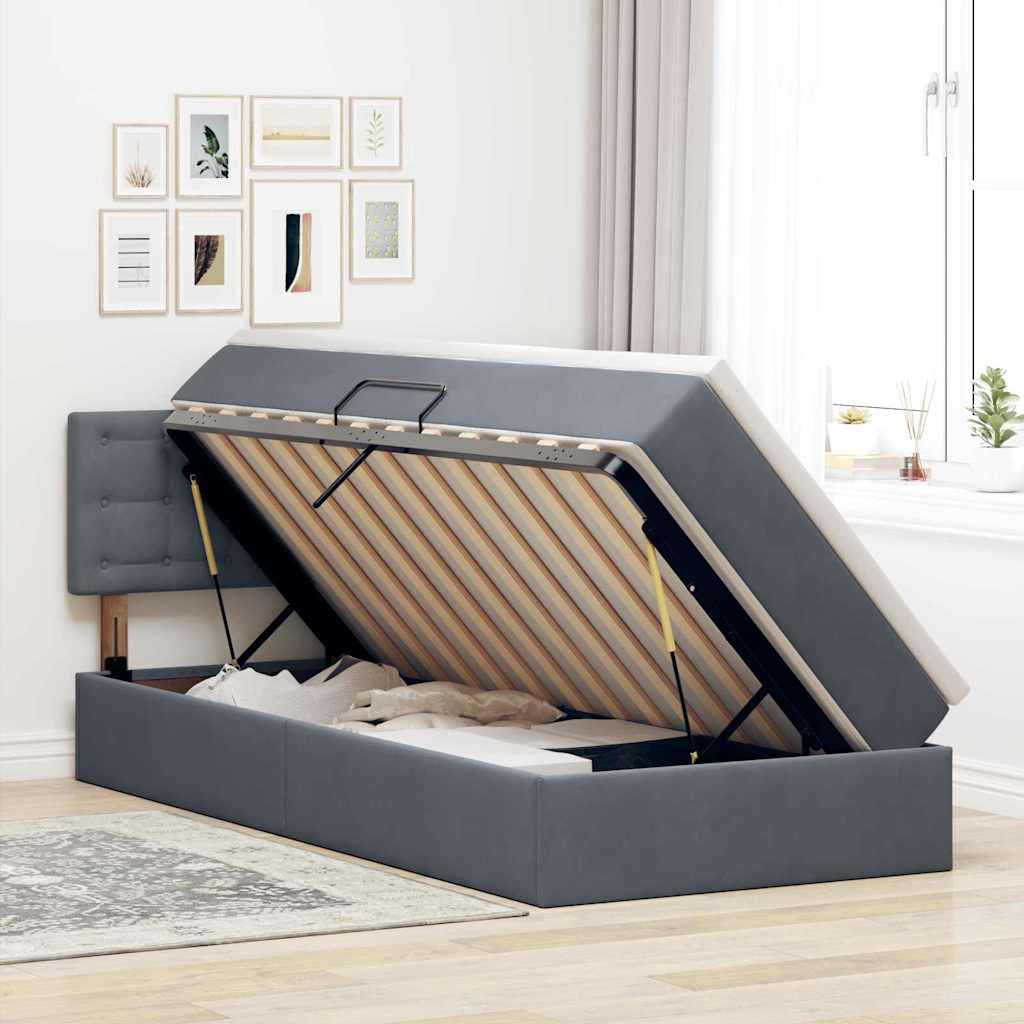 Krevet s od storage s madracem Tamno siva 100 x 200 cm Baršun