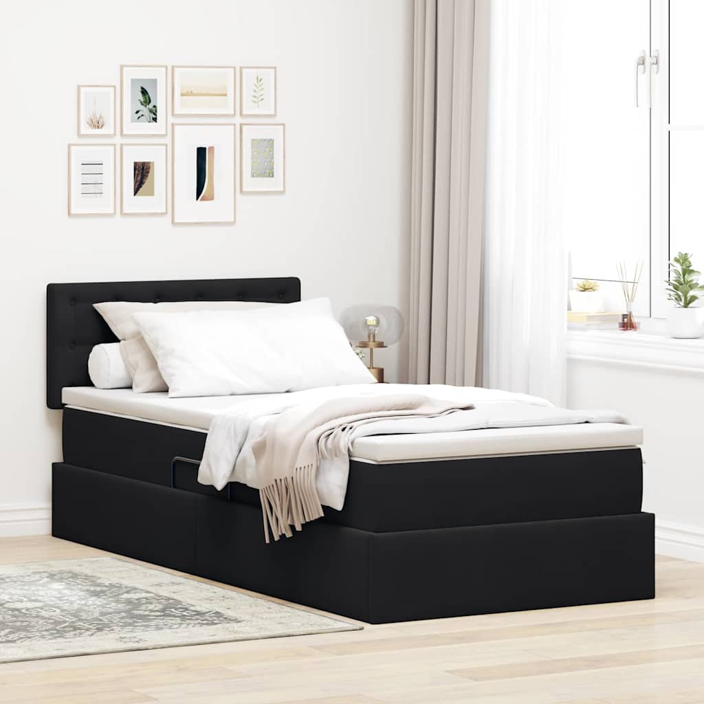 Krevet s od storage s uzglavljem Crna 100 x 200 cm Baršun