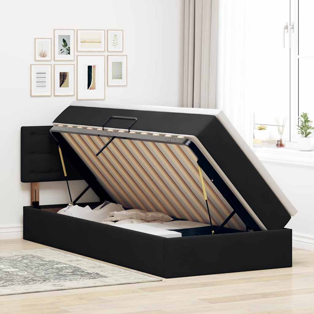 Krevet s od storage s madracem Crna 100 x 200 cm Baršun
