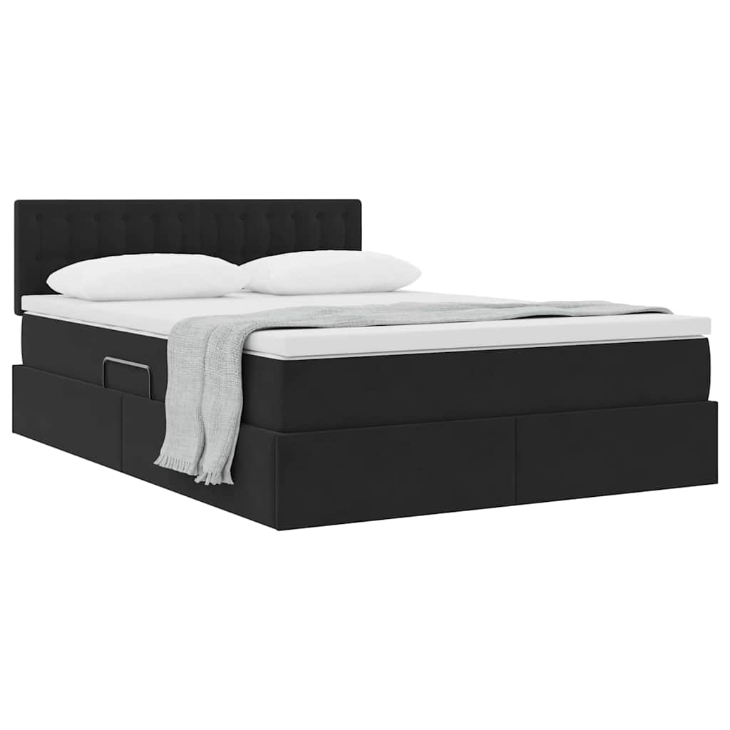 Krevet s od storage s madracem Crna 140 x 190 cm Baršun