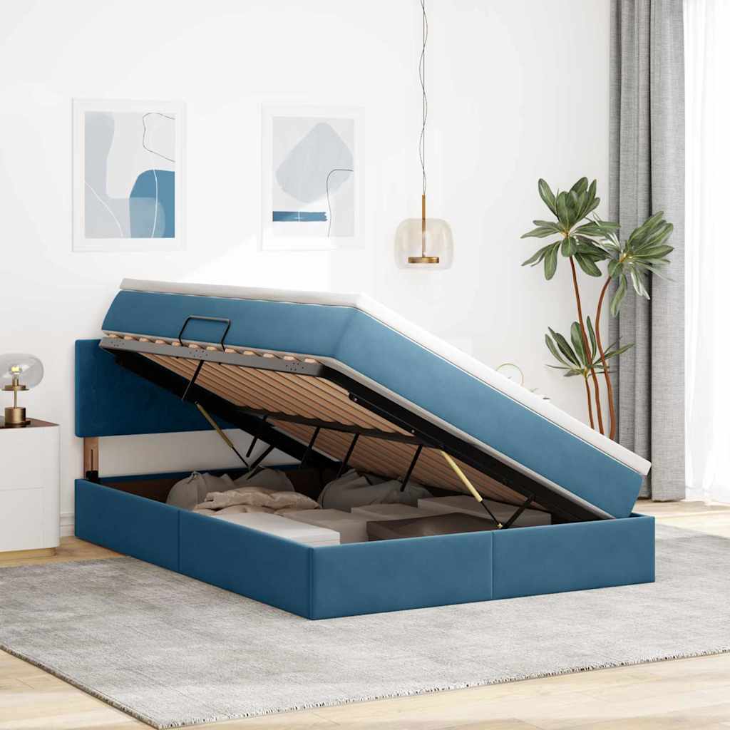 Krevet s od storage s madracem Tamno plava 140 x 190 cm Baršun