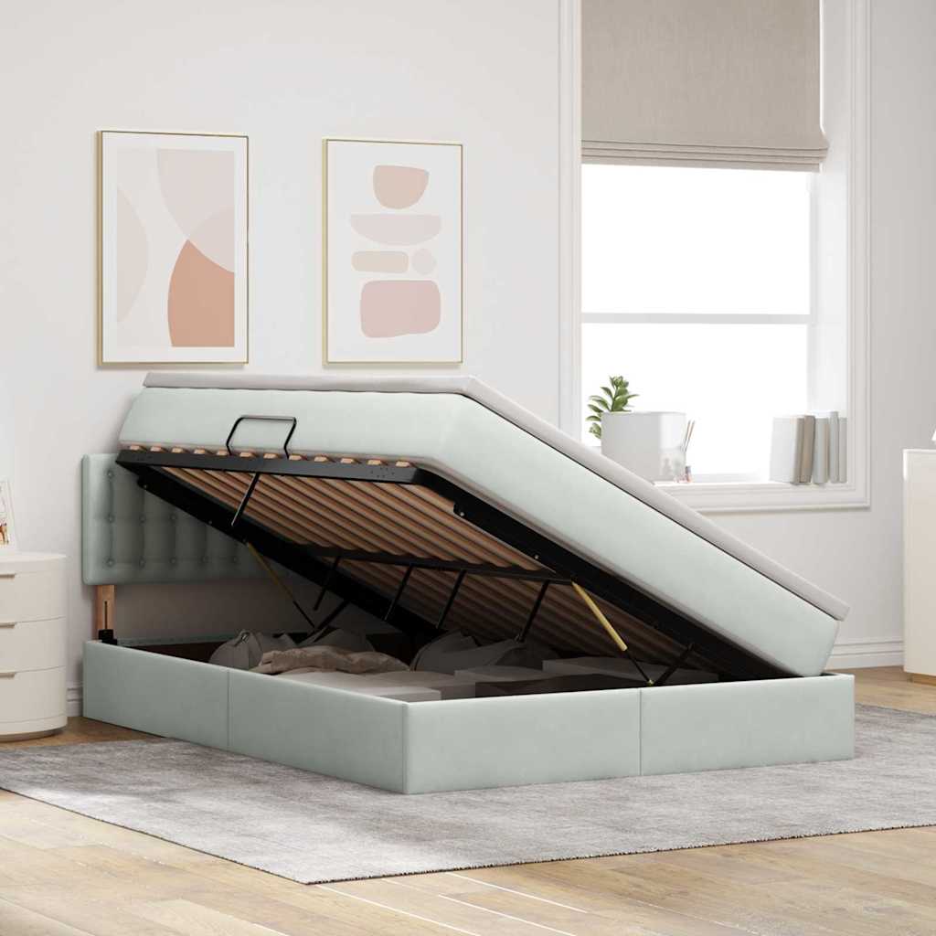 Krevet s od storage Svijetlo siva 140 x 200 cm Baršun