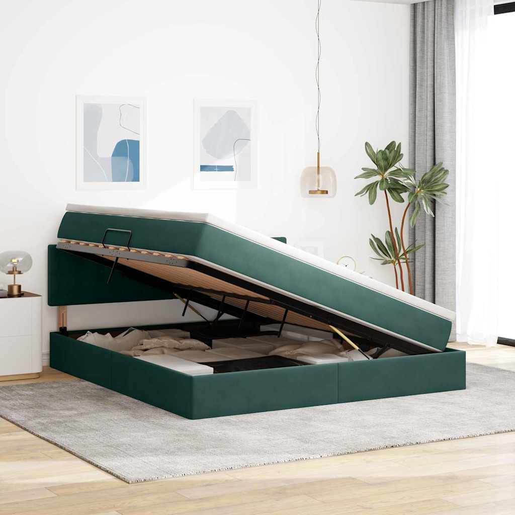 Krevet s od storage Tamnozelena 160 x 200 cm Baršun