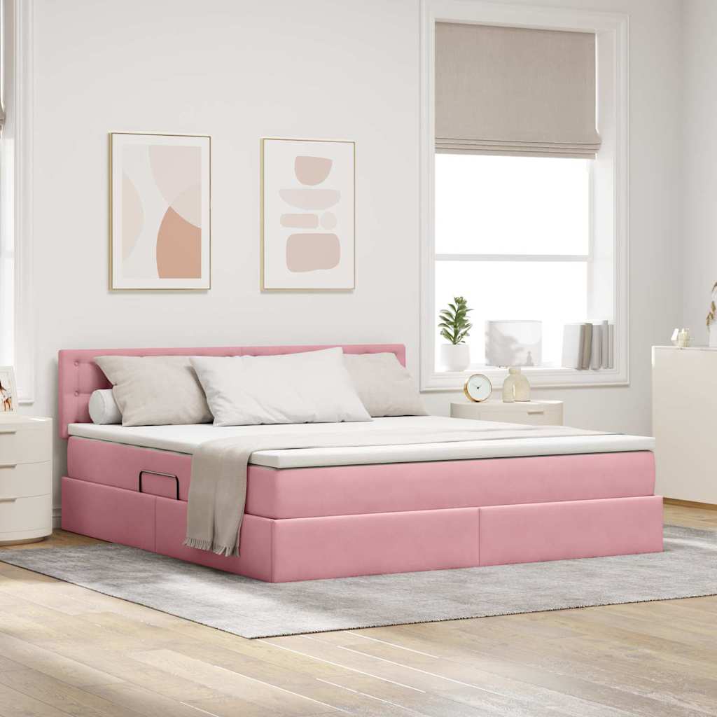 Krevet s od storage s uzglavljem Ružičasta 160 x 200 cm Baršun