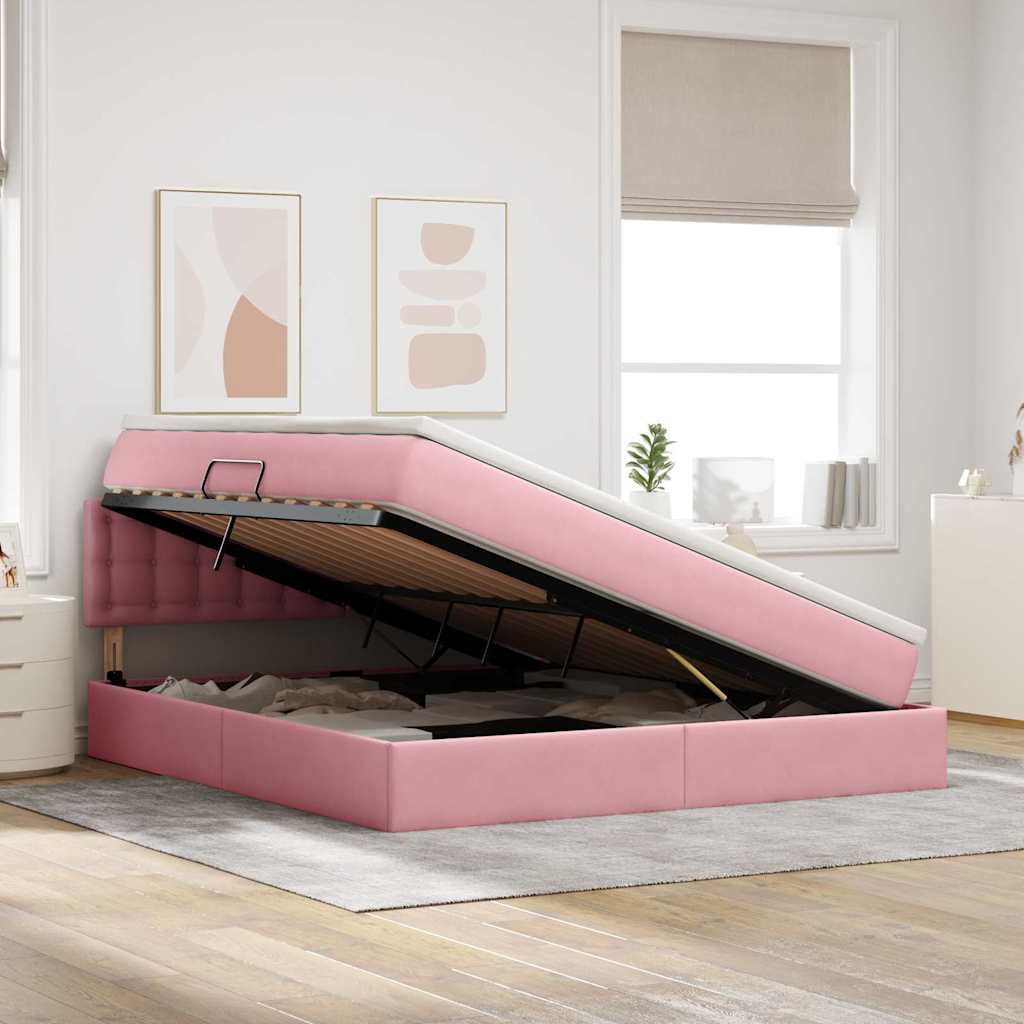 Krevet s od storage s uzglavljem Ružičasta 160 x 200 cm Baršun