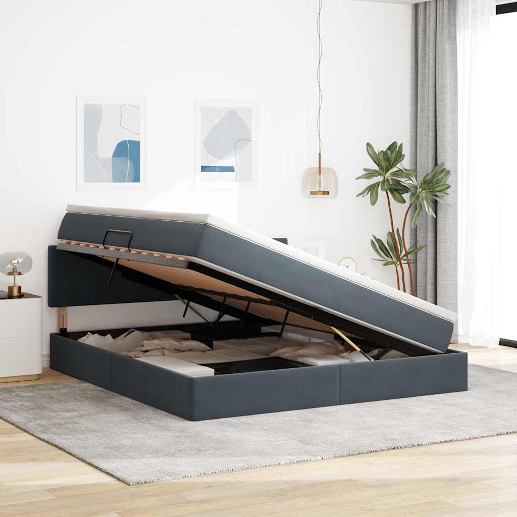 Krevet s od storage s madracem Tamno siva 180 x 200 cm Baršun