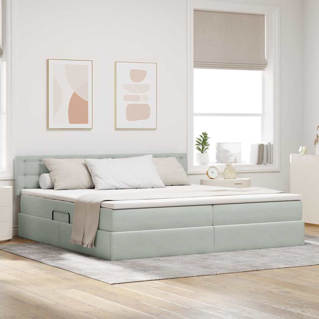 Krevet s od storage Svijetlo siva 200 x 200 cm Baršun