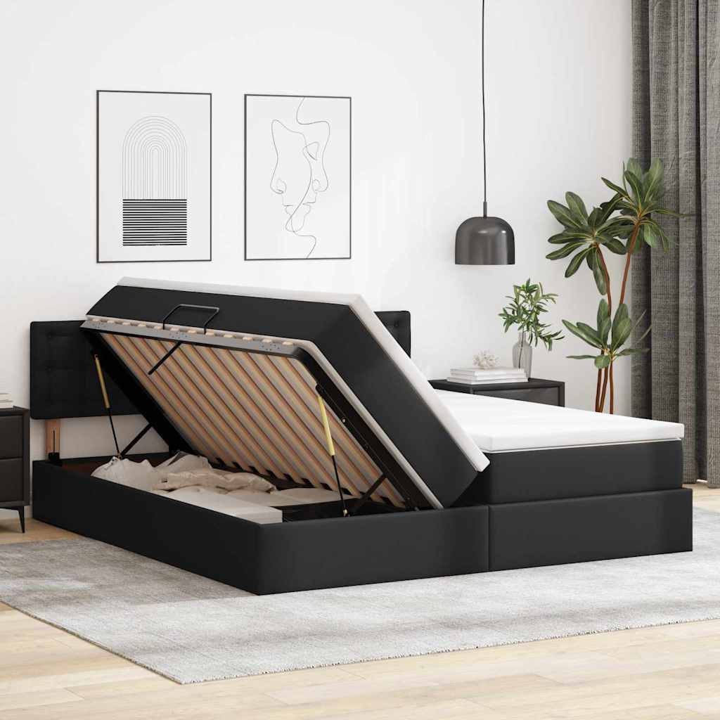 Krevet s od storage s uzglavljem Crna 180 x 200 cm Lažna koža