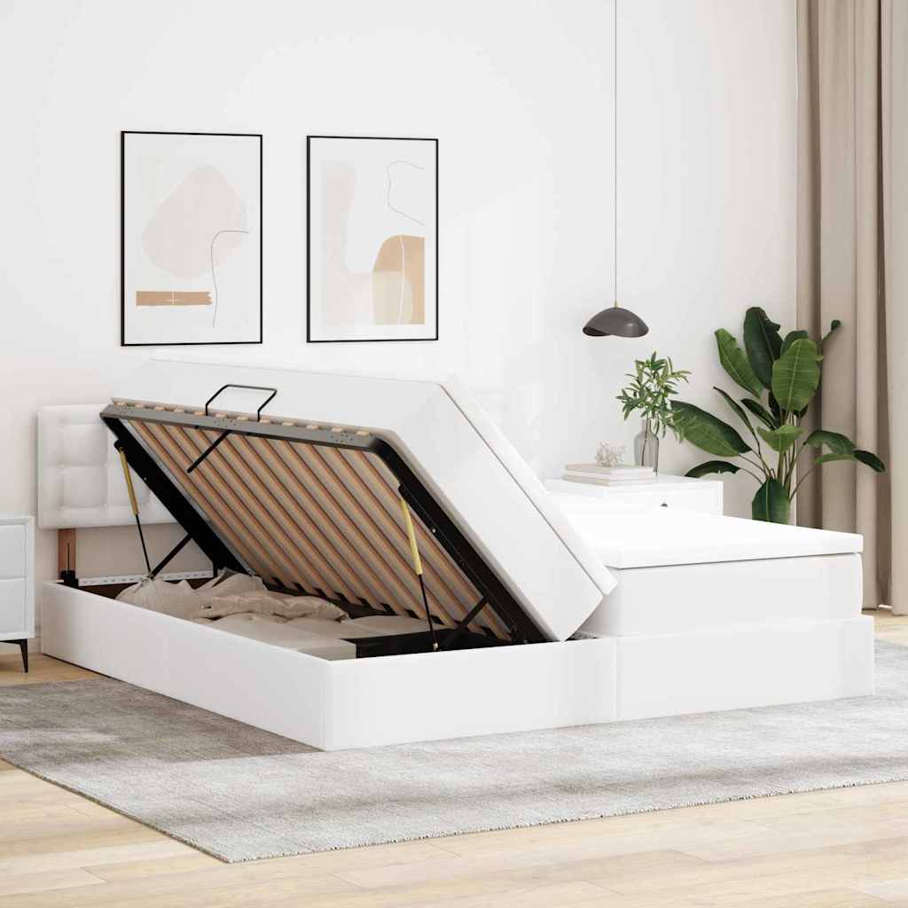 Krevet s od storage Čista bijela 200 x 200 cm Lažna koža