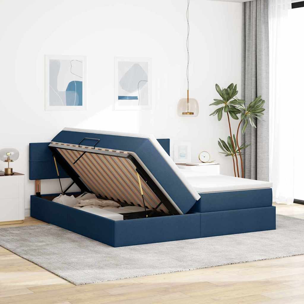 Krevet s od storage s madracem Plava 200 x 200 cm Lažna koža