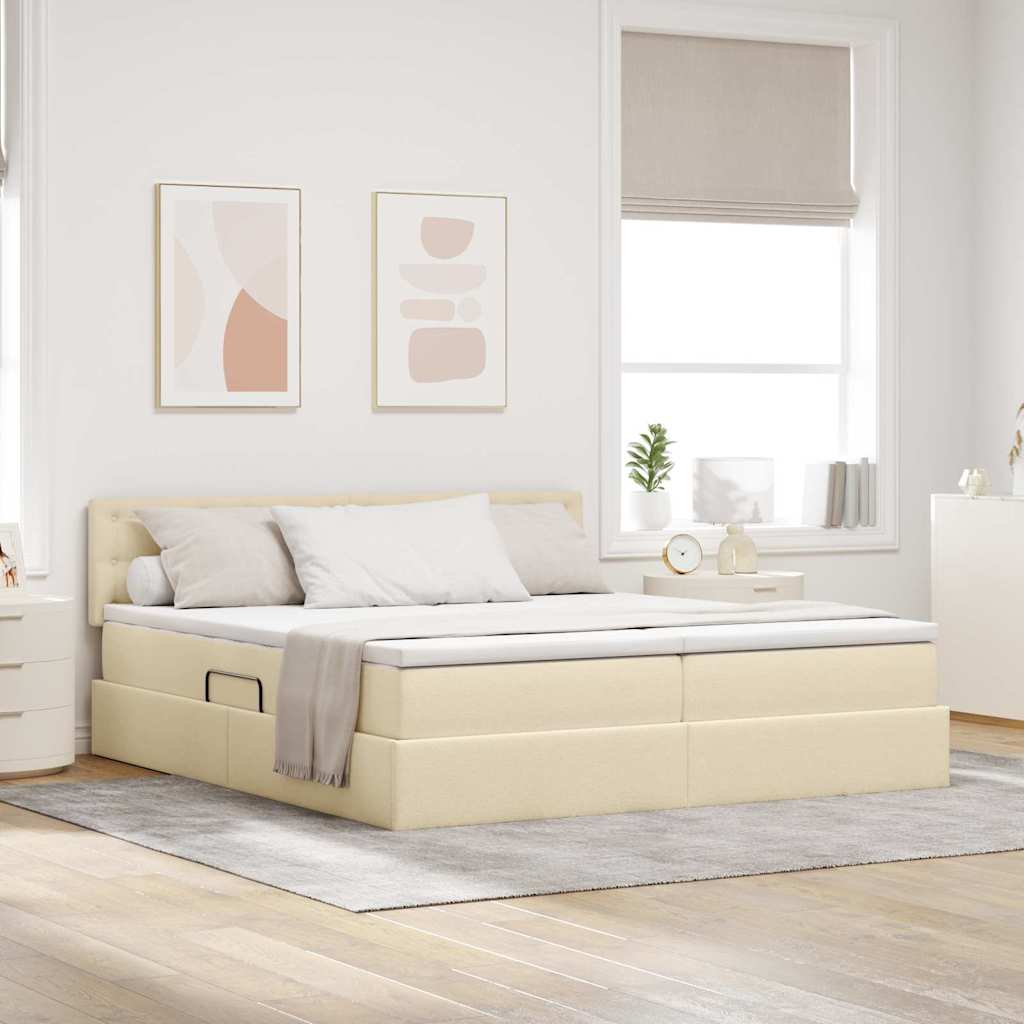 Krevet s od storage s madracem Krema 200 x 200 cm Lažna koža
