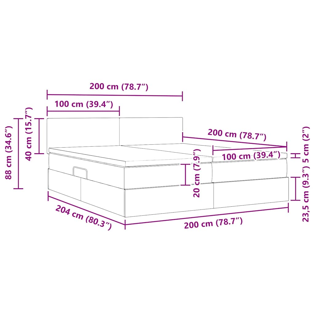 Krevet s od storage s madracem Svijetlo siva 100 x 200 cm