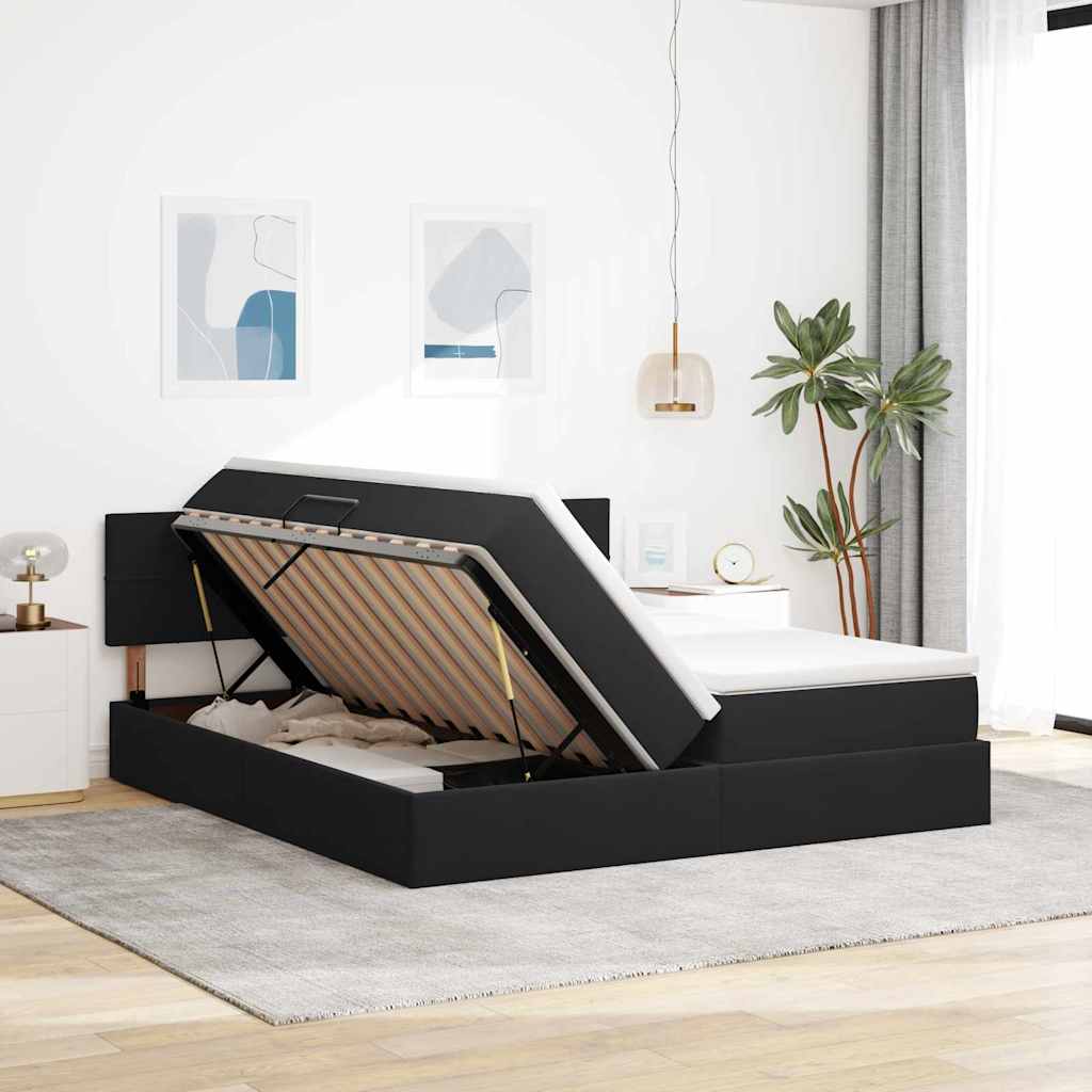 Krevet s od storage s madracem s uzglavljem Crna 90 x 200 cm