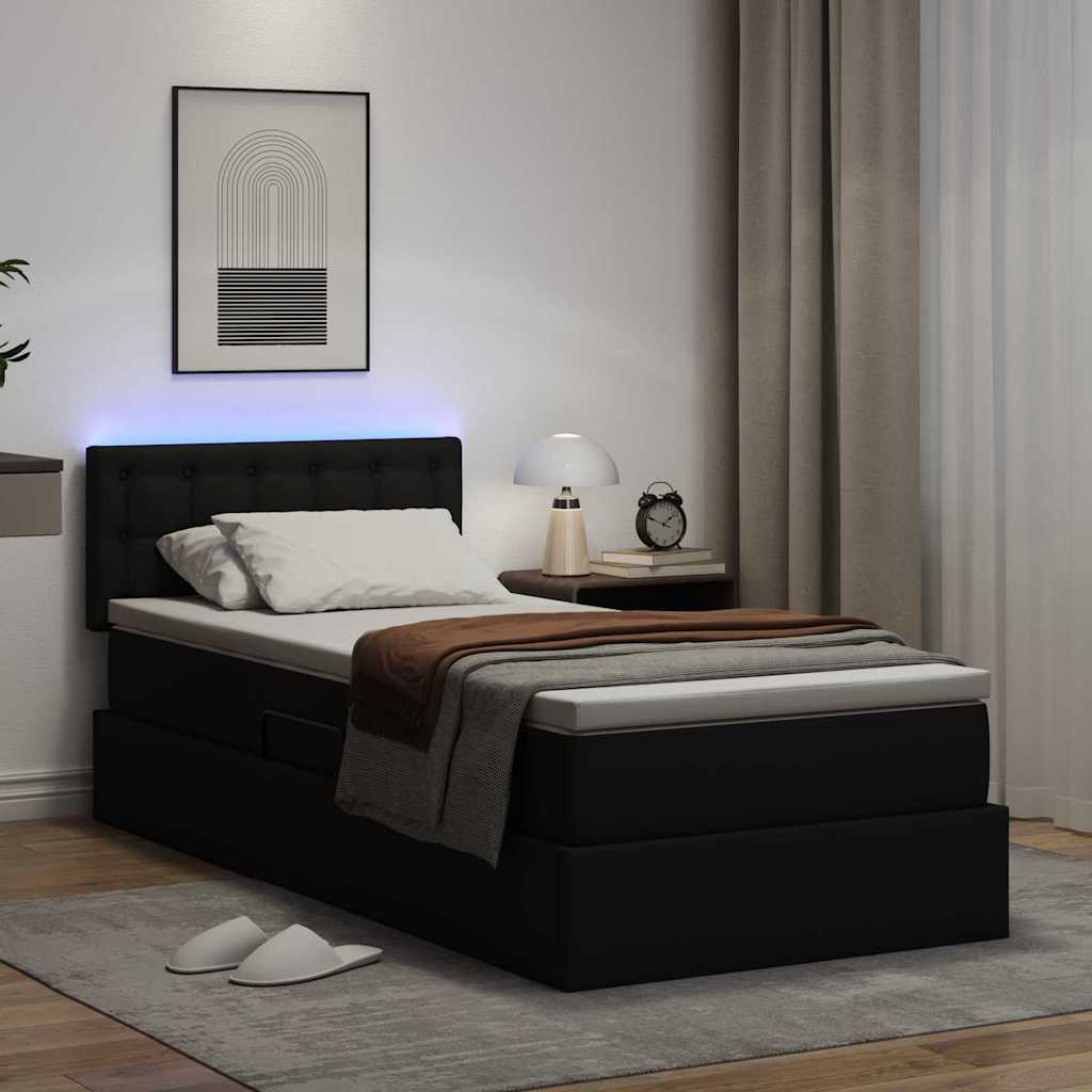 Krevet s prostorom za pohranu s LED-om Crna 90 x 190 cm