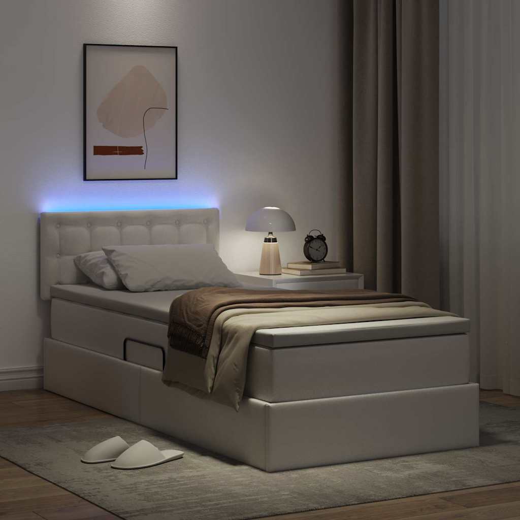 Krevet s prostorom za pohranu s LED-om Čista bijela 90 x 190 cm