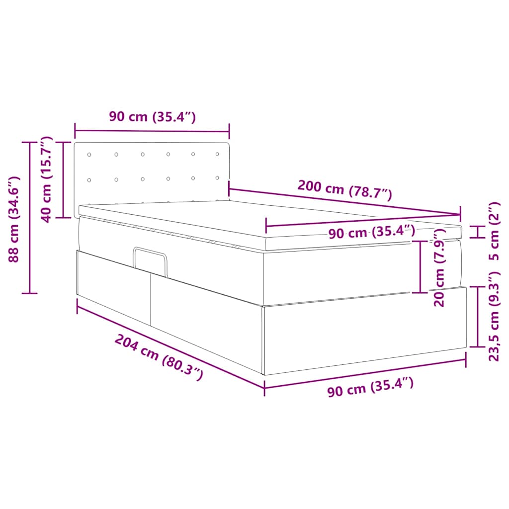 Krevet s prostorom za pohranu s LED-om Kapućino 90 x 200 cm