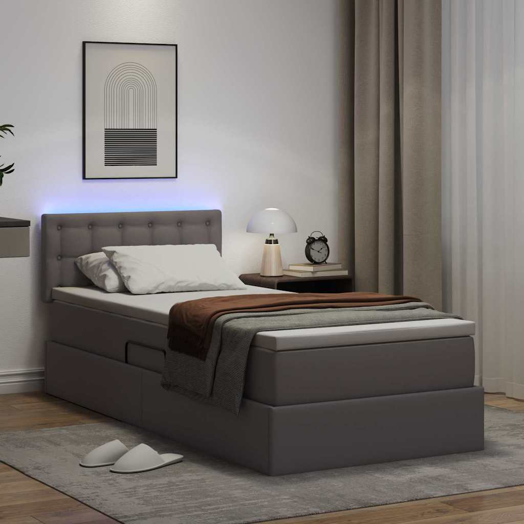 Krevet s prostorom za pohranu s LED-om Siva 100 x 200 cm