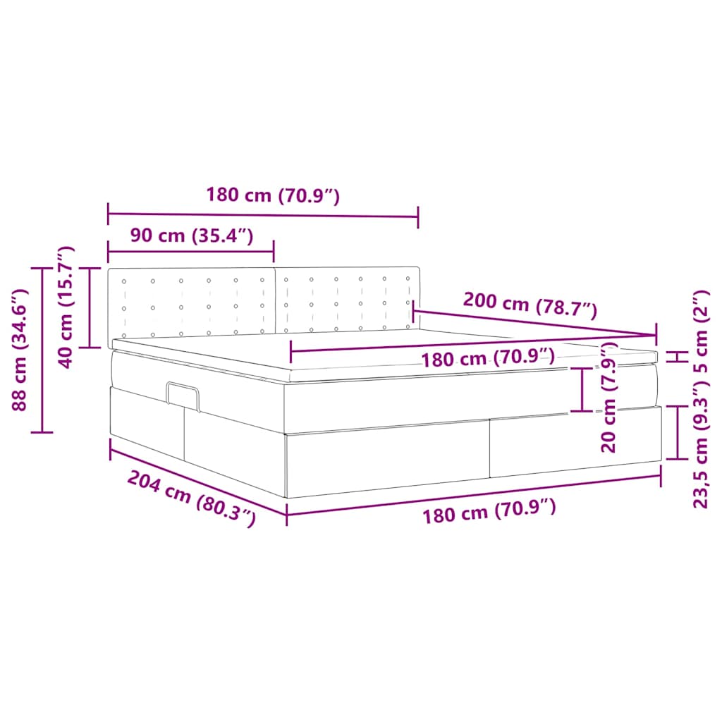 Krevet s prostorom za pohranu s LED-om Siva 180 x 200 cm