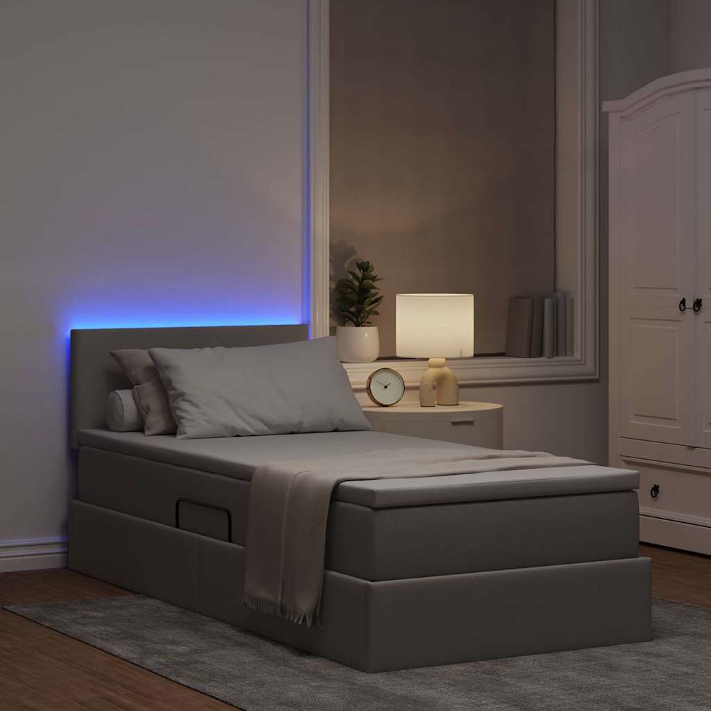 Krevet s prostorom za pohranu s LED-om Sivo-smeđa 90 x 190 cm