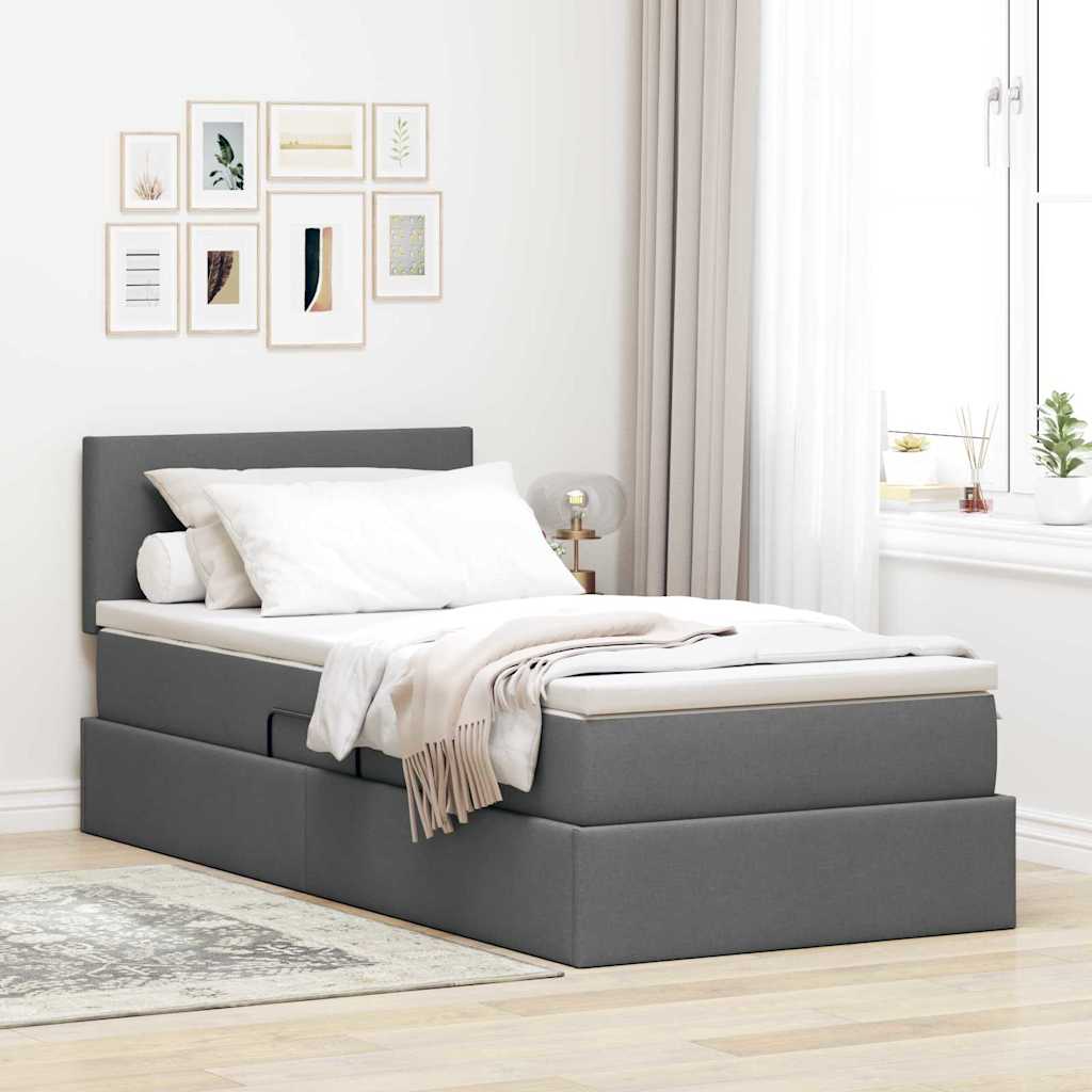 Krevet s prostorom za pohranu s LED-om Tamno siva 90 x 200 cm