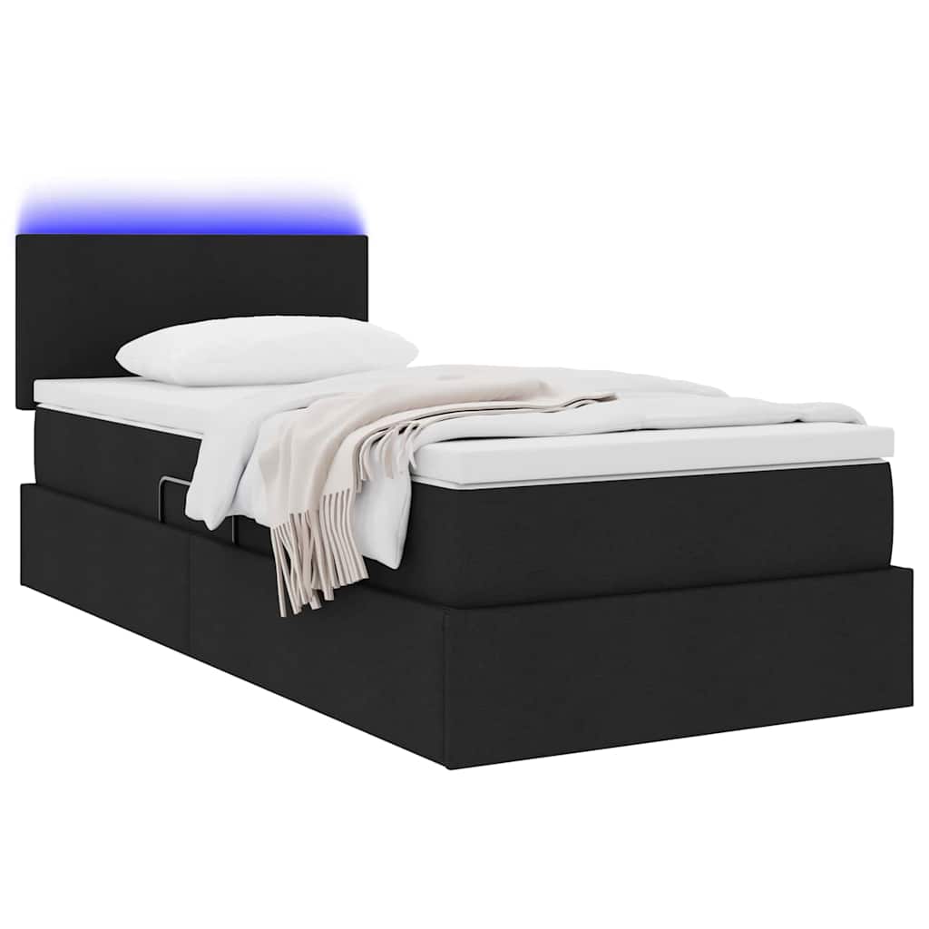 Krevet s prostorom za pohranu s LED-om Crna 90 x 200 cm tkanina