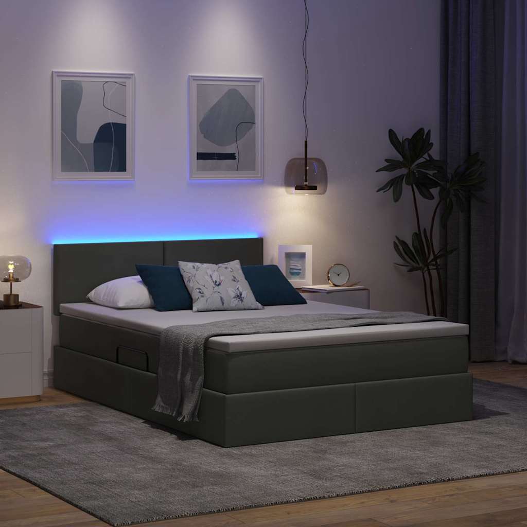 Krevet s prostorom za pohranu s LED-om Tamno siva 140 x 190 cm
