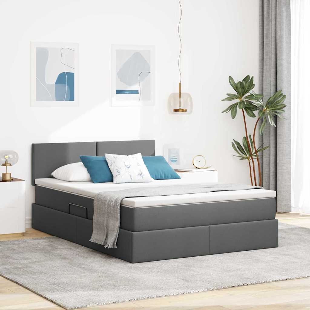 Krevet s prostorom za pohranu s LED-om Tamno siva 140 x 200 cm