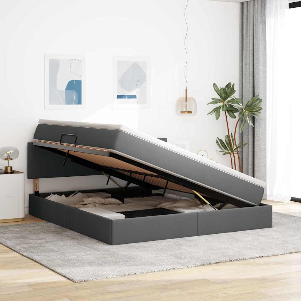 Krevet s prostorom za pohranu s LED-om Tamno siva 180 x 200 cm
