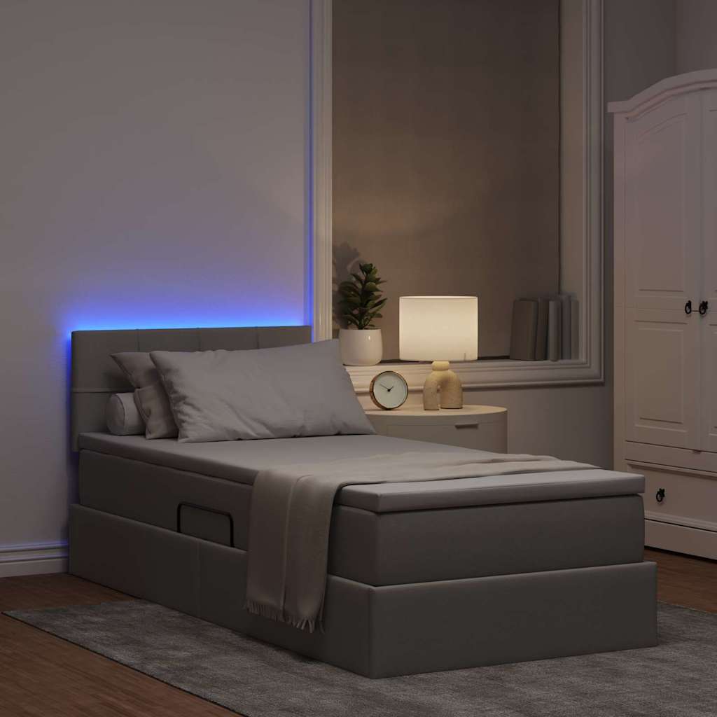 LED krevet za pohranu s madracem Sivosmeđa 90 x 200 cm Tkanina