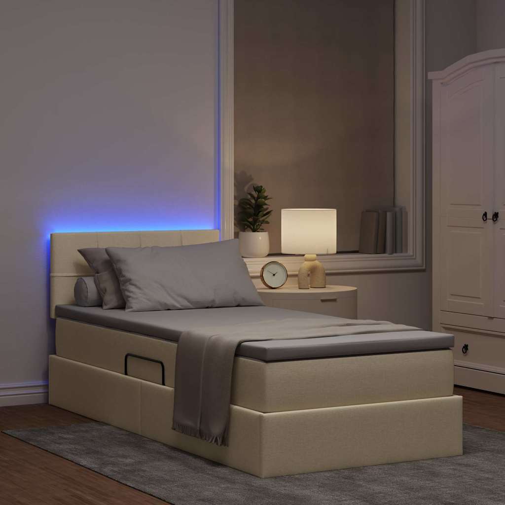 Krevet s prostorom za pohranu s LED-om Krema 90 x 200 cm