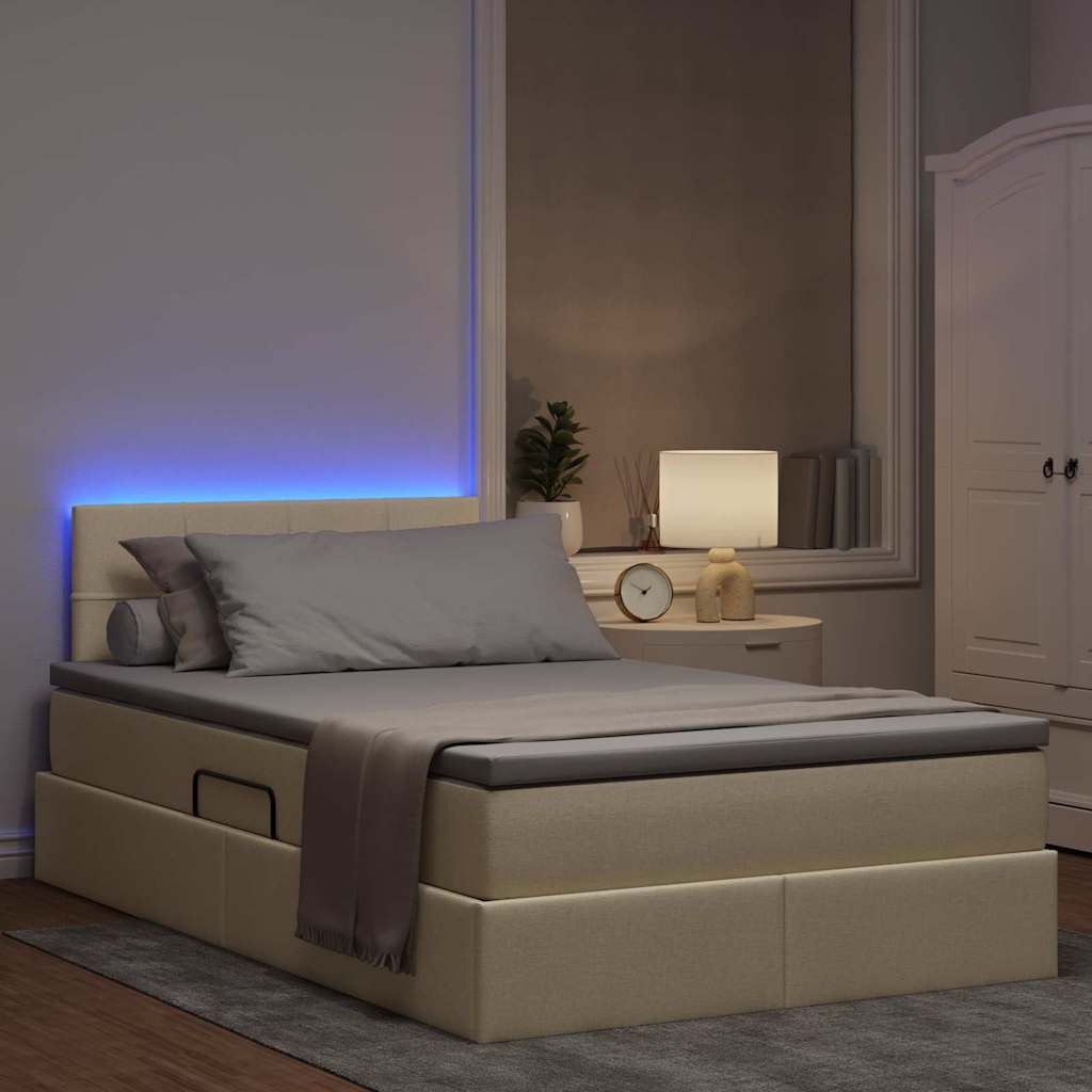 Krevet s prostorom za pohranu s LED-om Krema 120 x 190 cm