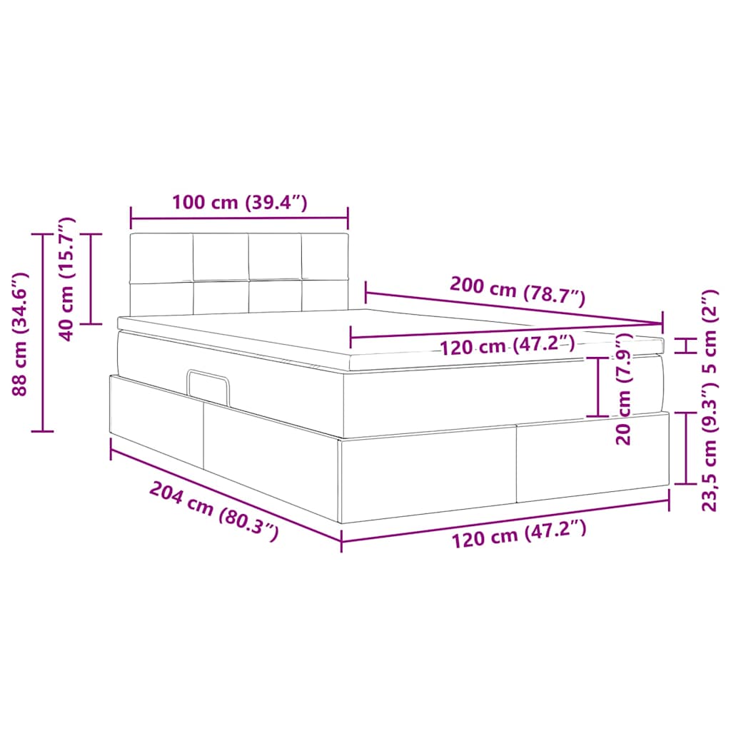 LED krevet za pohranu s madracem Svjetlosiva 120 x 200 cm