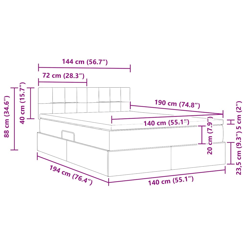 LED krevet za pohranu s madracem Plava 140 x 190 cm Tkanina