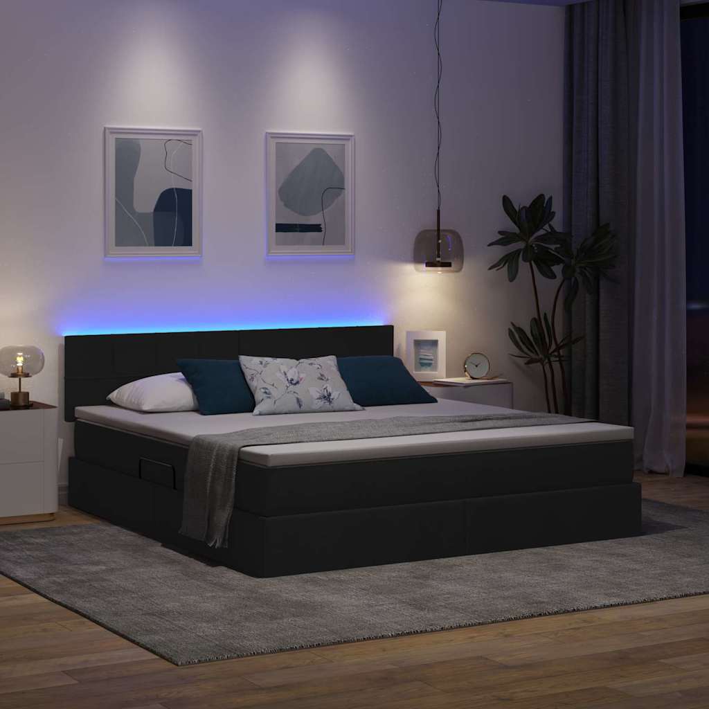 LED krevet za pohranu s madracem Crna 160 x 200 cm Tkanina